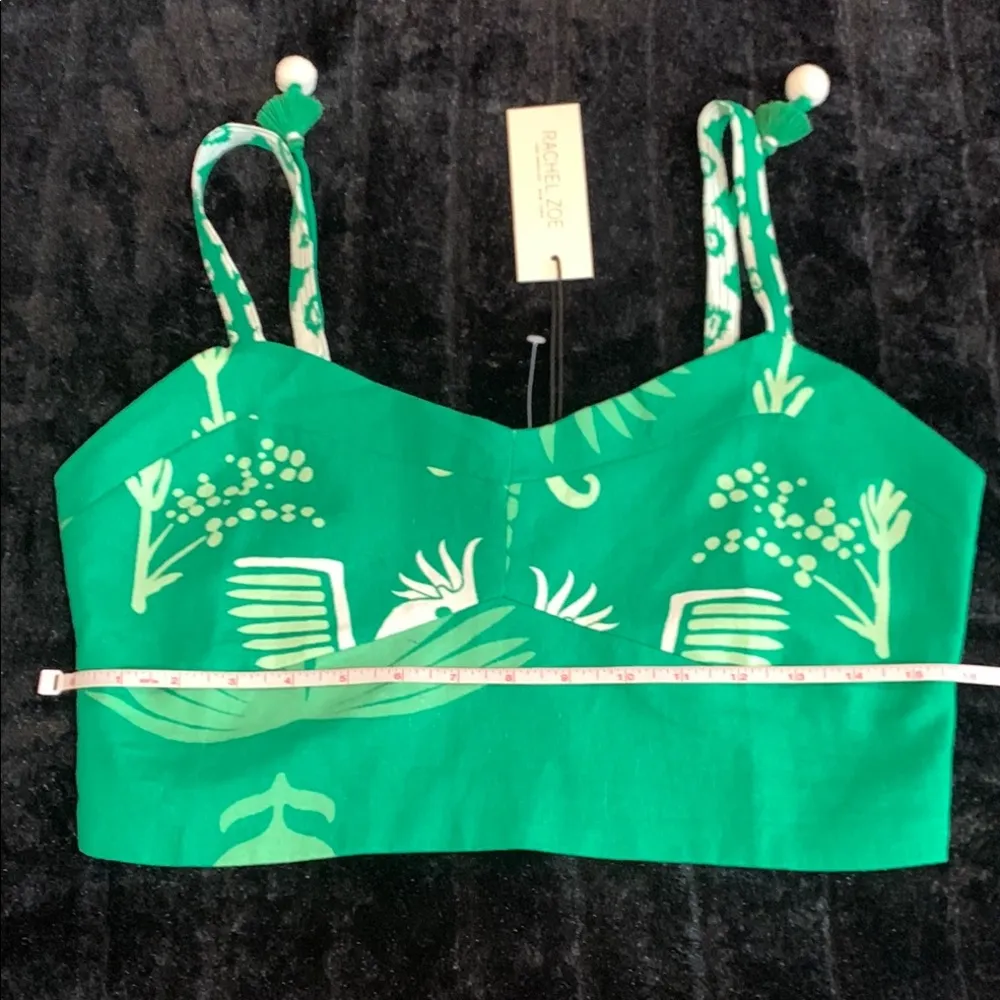 Women's NWT Rachel Zoe Bright Green & White Tropical Print Crop Top Medium - Image 4