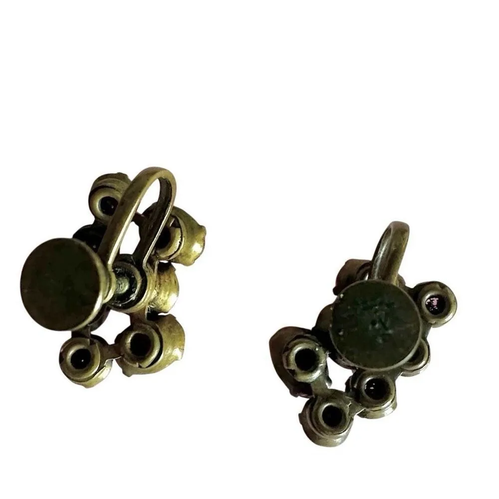 Pink rhinestone brass clip on earrings - Image 6