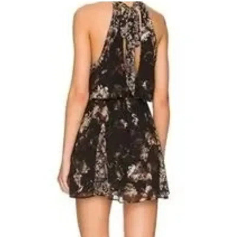 Free People Katerina Halter Tie Sleeveless Floral Mini Dress Black Small - Image 2