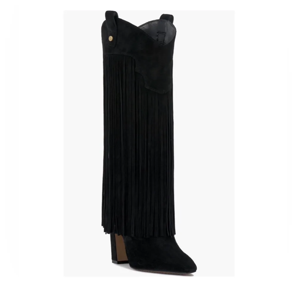 Black Fringe Suede Boots - Image 5