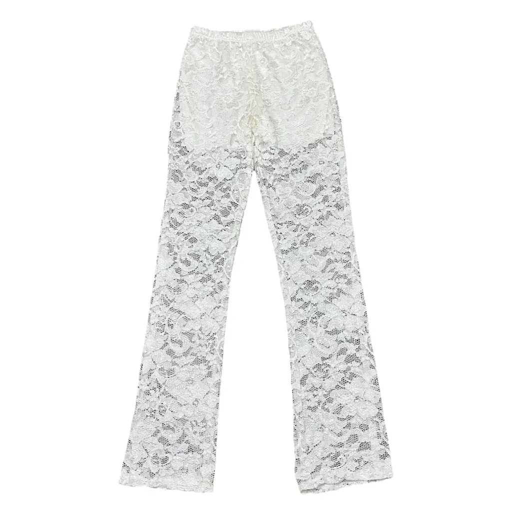 Hot Ginger Sheer Lace Pants | White Floral Lace Festival Y2K Boho Coquette S - Image 2