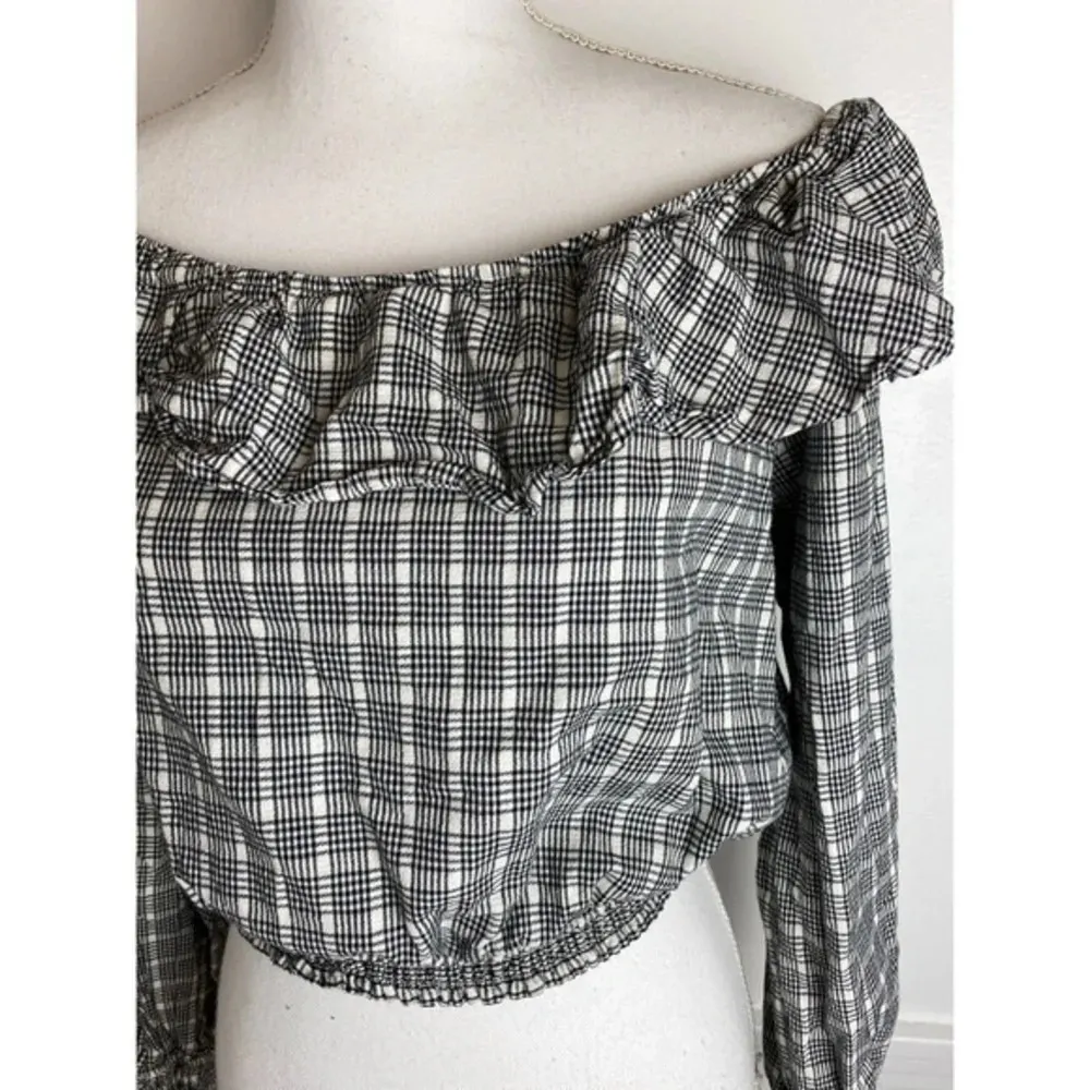 Tularosa • Black White Plaid Off Shoulder Blouse - Image 2