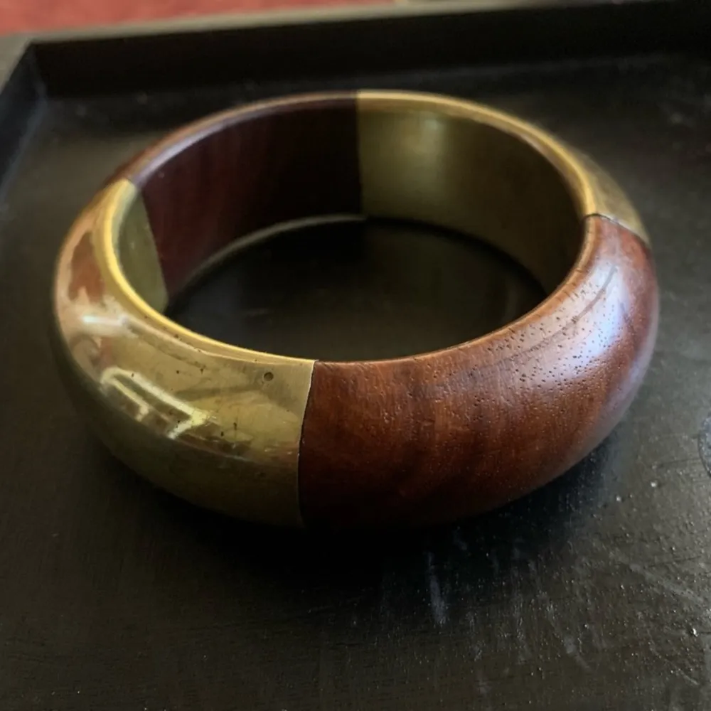 Chunky Wooden and brass Bangle Bracelet - Image 5
