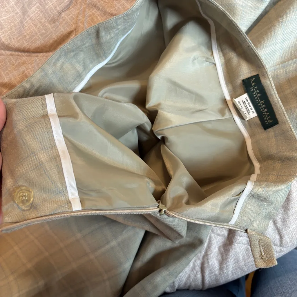 Harve Benard Womens 12 Beige 100% Wool Gun Club Dress Pants Cropped Plaid FLAWS - Image 14