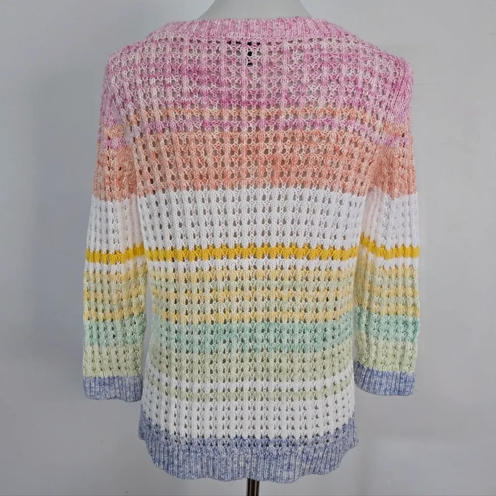 Talbots Pastel Striped Open Weave Cotton Crewneck Sweater Size MP - Image 5