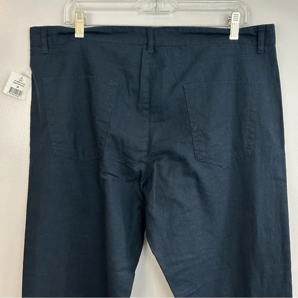 NWT Saks 5th Avenue Linen Blend Straight Leg Dark Blue Pants Size 36 - Image 6