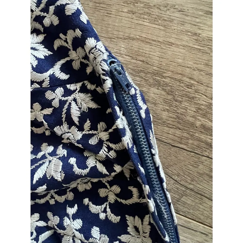 Vintage 1950s Navy White Embroidered Dress 50s Embroidered Cotton Wiggle Kramer Blue - Image 3