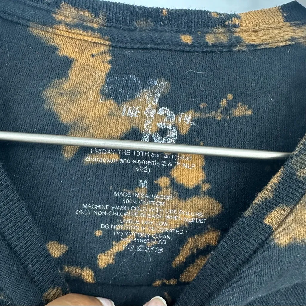 Friday The 13th Custom Bleach Splatter Short Sleeve Shirt Size Medium Black - Image 3