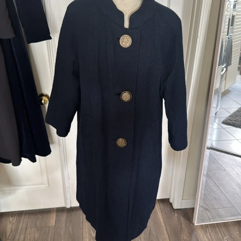 VINTAGE Kapmoor NY ILGWU union tag blue wool Swing coat ornate Asian buttons Size undefined - Image 13