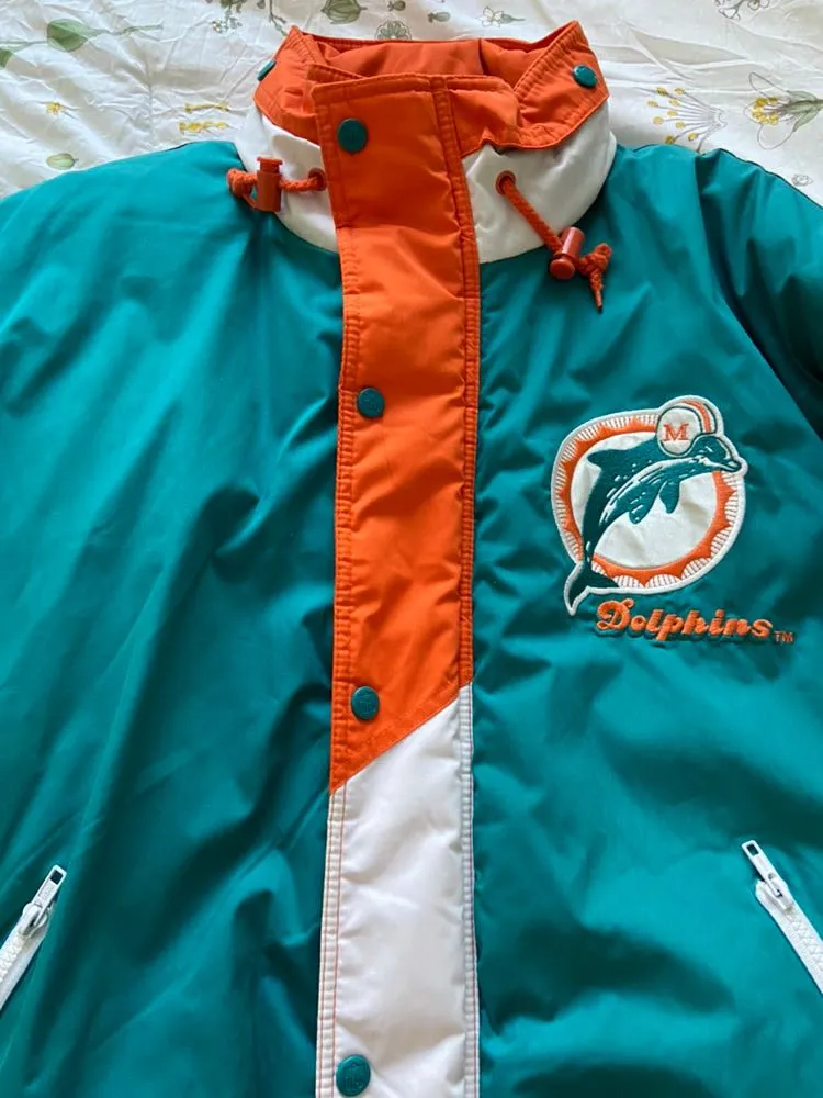 VINTAGE Miami Dolphins Winter Coat Multiple Size M - Image 3