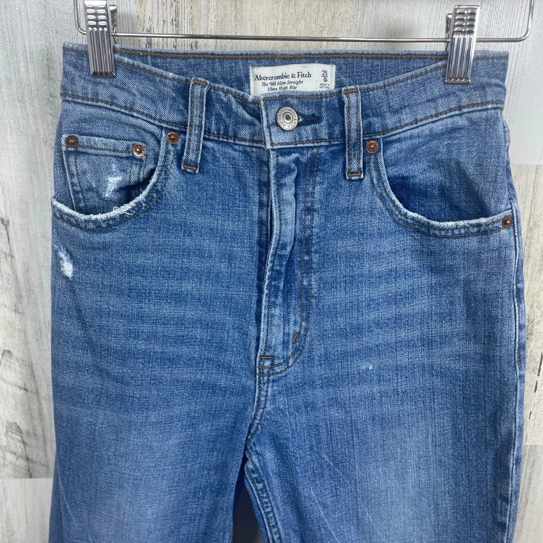 Abercrombie & Fitch 90's Slim Straight Ultra High Rise Jeans size 25 Distressed - Image 2