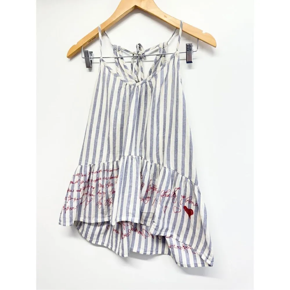 Love Stitch Tank Top Francois Embroidered Size Large Striped 100% Cotton Gray - Image 2