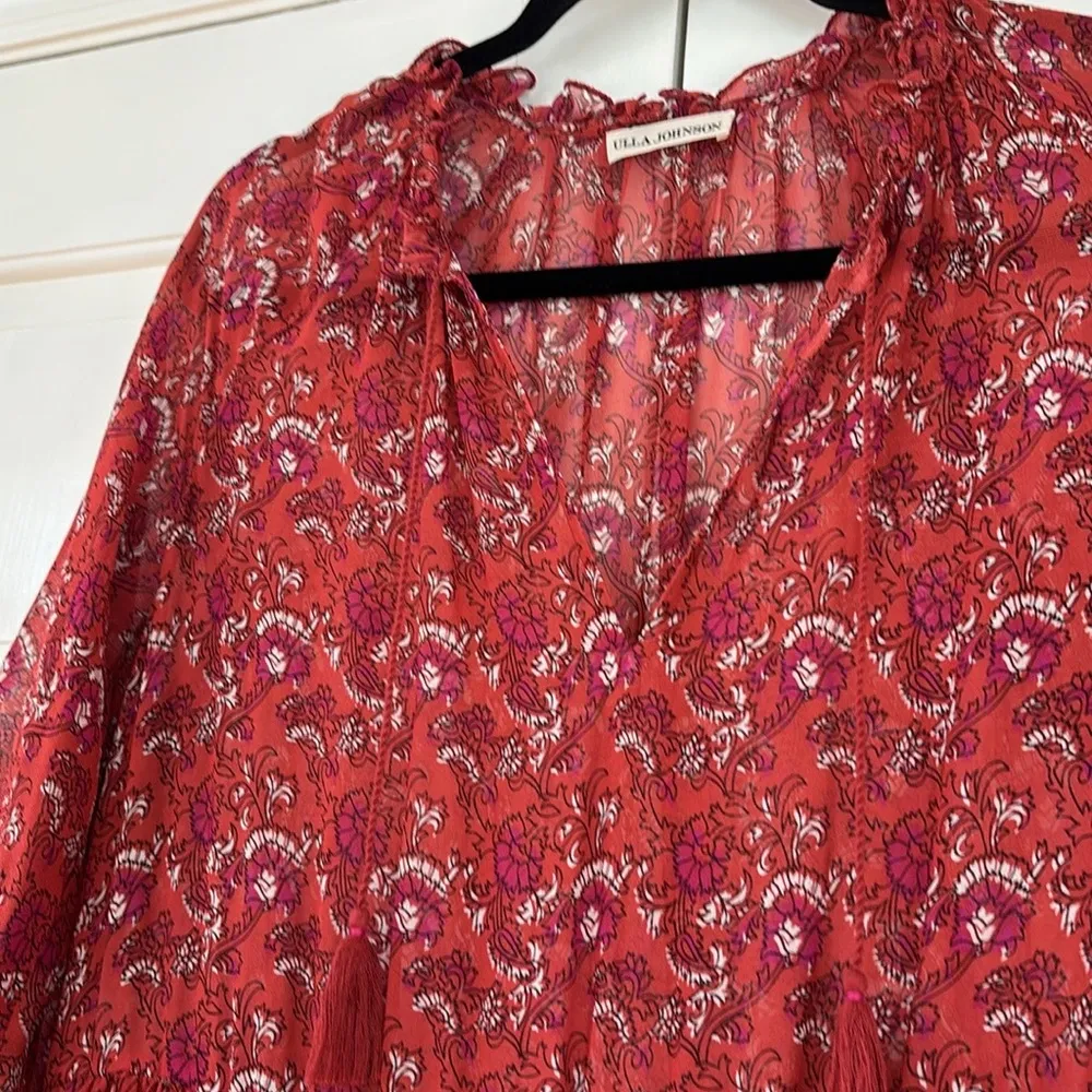 Ulla Johnson Ruby Red Ollie Dress Size 4 Valentines Day Silk Floral Mini Dress - Image 6