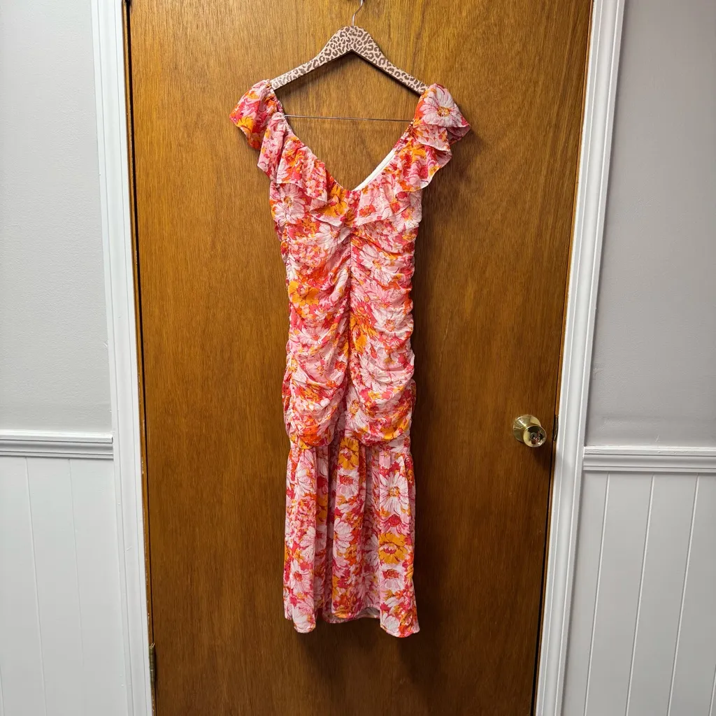 NEW Hello Molly Blooming Heights Sleeveless Midi Dress Floral Orange 4 Small - Image 13