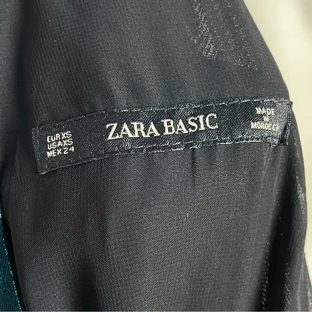 Zara Dress Metallic Wrap Style Blue Size XS Disco Party Grecian Tie Retro V-Neck - Image 11