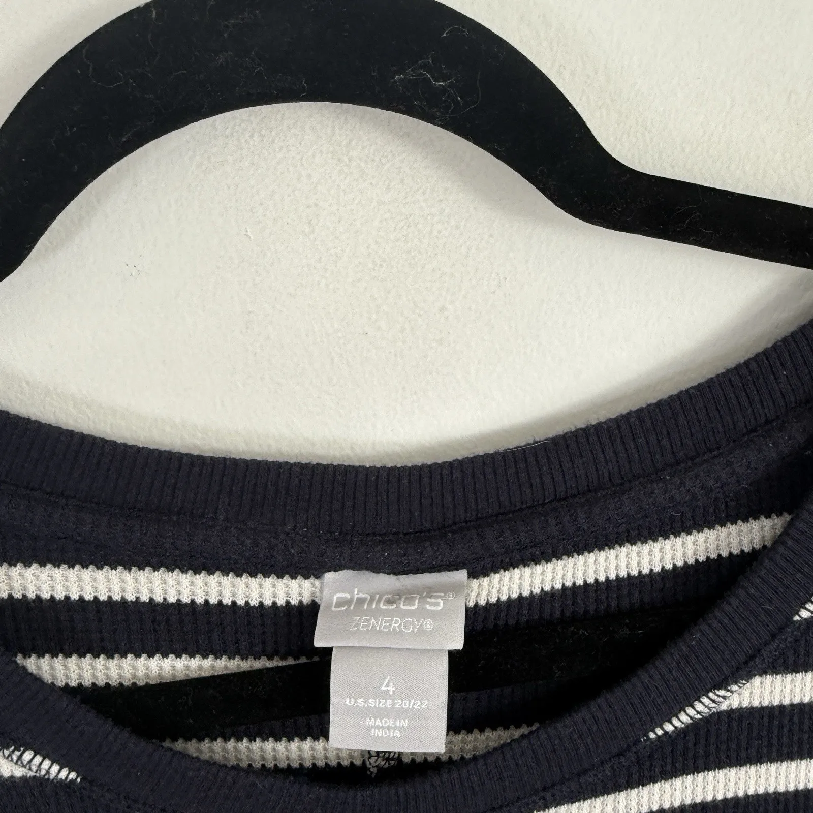 Chicos Zenergy Blue White Striped Waffle Knit Thermal Top Womens 4 US XXL - Image 5