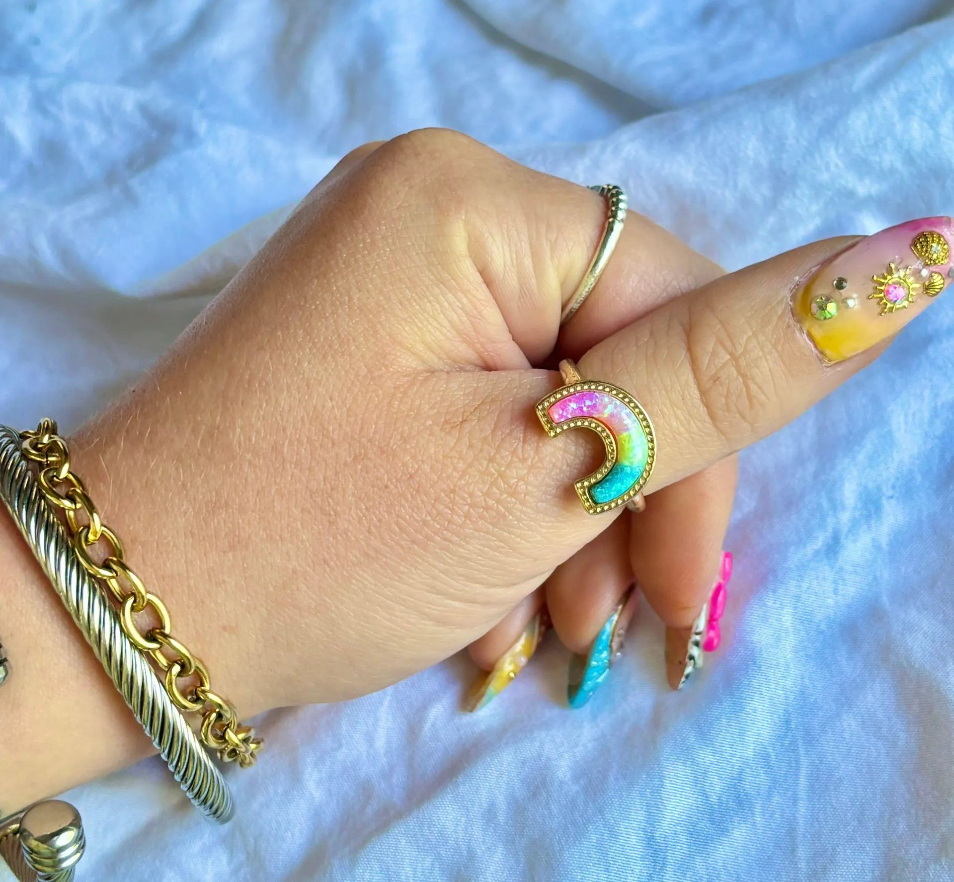 14k gold plated rainbow opal ring - Image 3