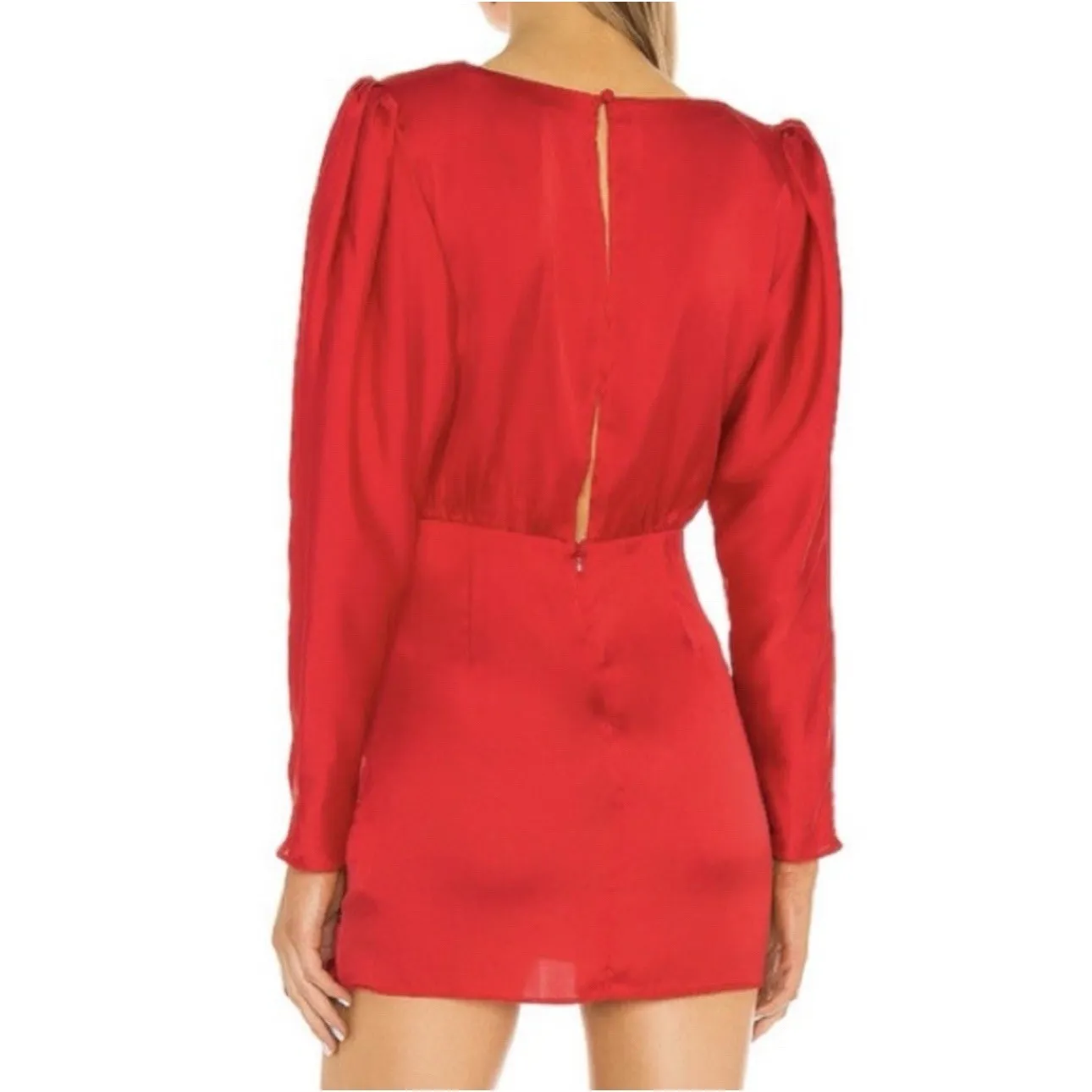 REVOLVE L'Academie the Dore Long Sleeve Satin Wrap Mini‎ Dress in Red Sz M - Image 2
