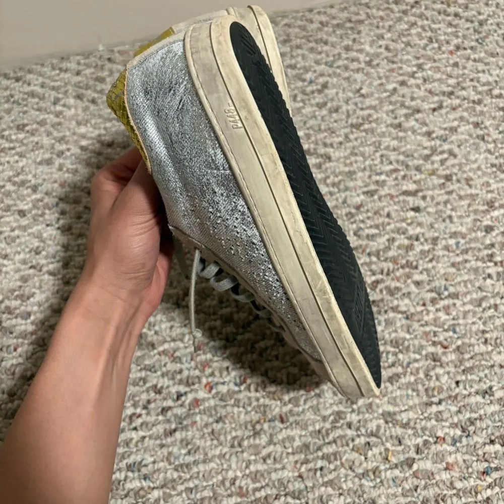 P448 John Low Top Leather Sneakers in Gold Silver- Size 38 (Size 7.5/8) - Image 11