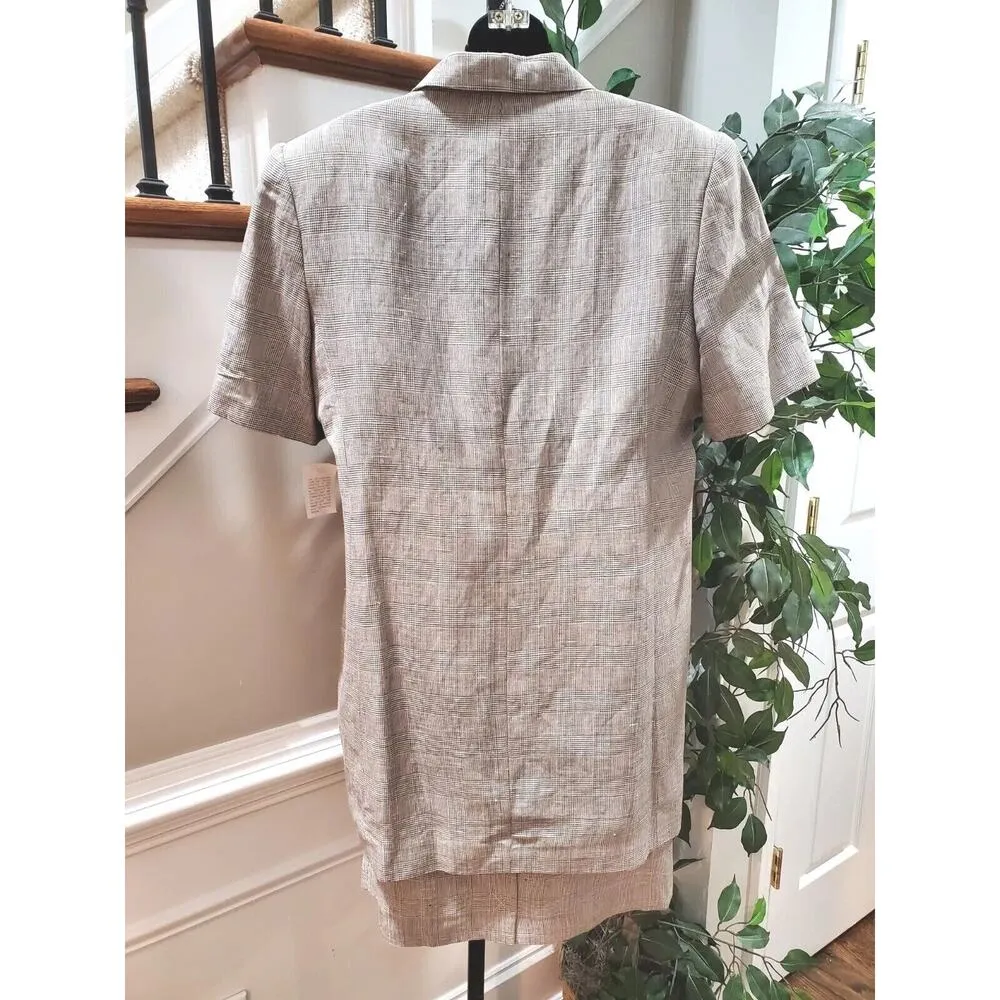 Herman Geist Women Beige Linen Single Breasted Blazer & Skirt 2 Pcs Suit Size 16 - Image 8