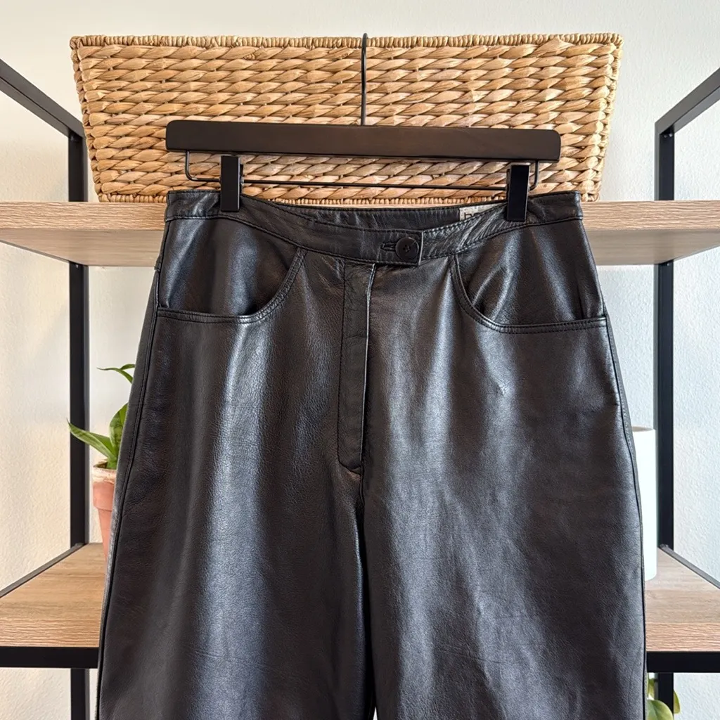 Benard Couture Vintage 100% Genuine Leather High Rise Straight Leg Pants, 10 - Image 2