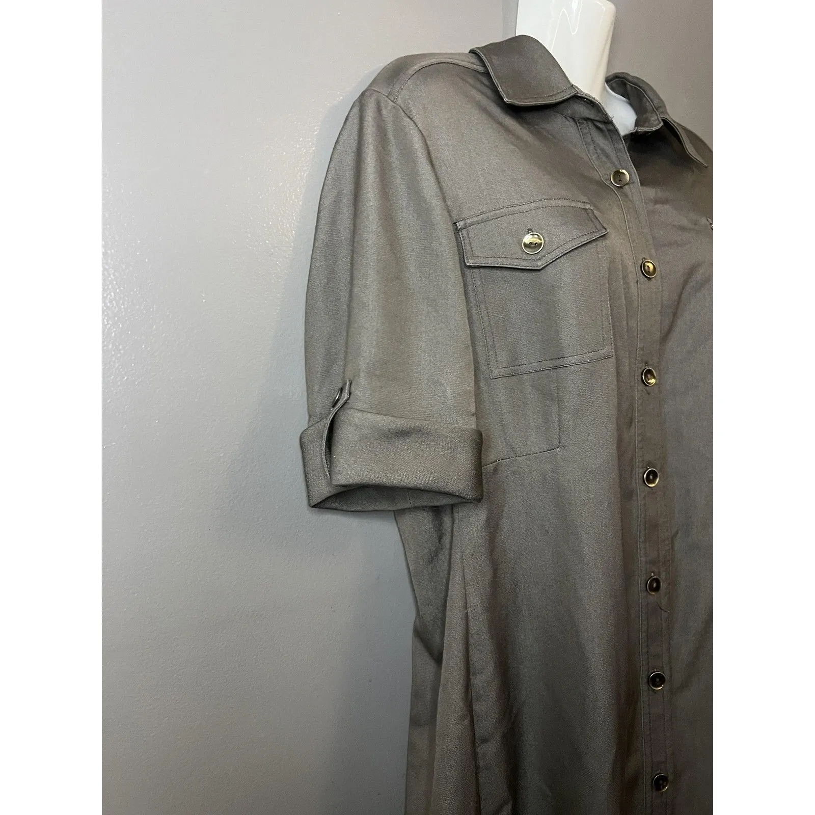 Tahari Arthur S Levine Dress Womens 14 Gray Button Front Shirt Knee Length - Image 3