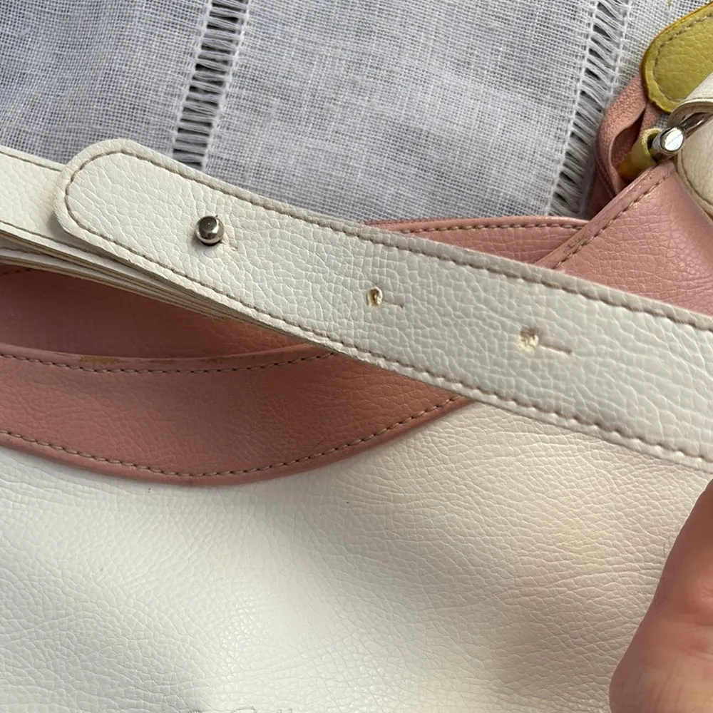 Vintage Cream Shoulder Bag with Pastel Pink and Green Detailing. - Image 6