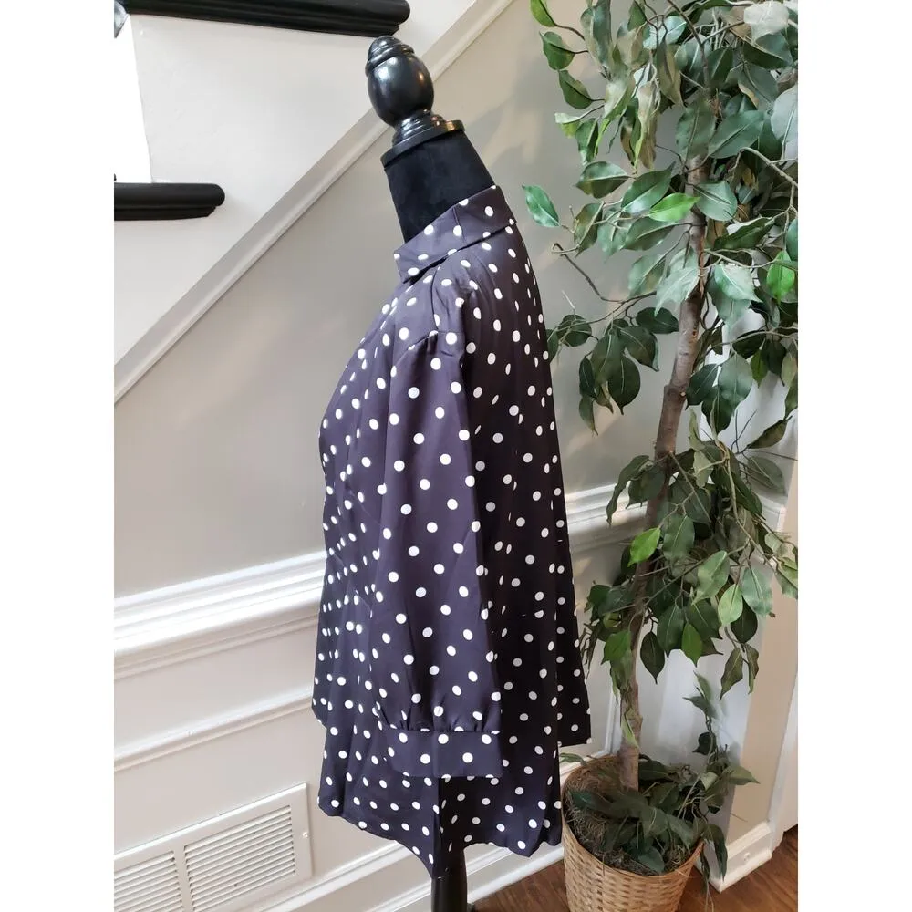 Zara Blouse Women XL Black White Polka Dot Wrap Top 3 4 Sleeve Dressy Shirt - Image 7