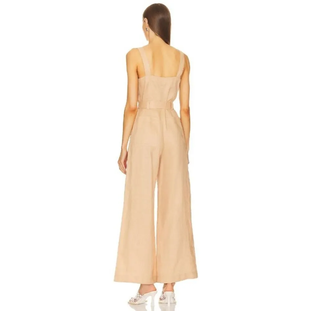 A.L.C. Winslow Wide Leg Sleeveless Linen Jumpsuit Biscotti Tan Womens Size 0 - Image 3
