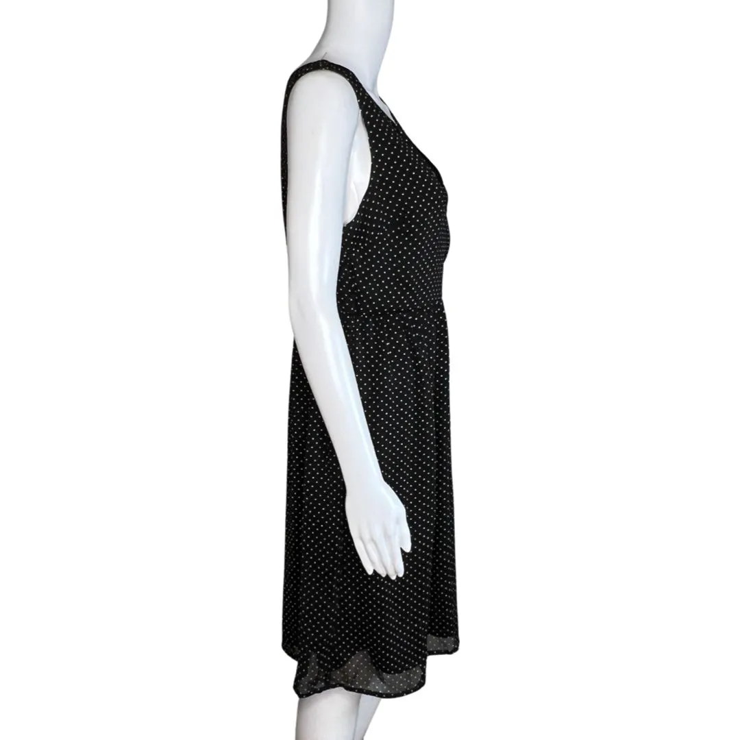 Merona Dress Womens Medium Black White Polka Dots Fit & Flare Preppy Classic‎ - Image 2