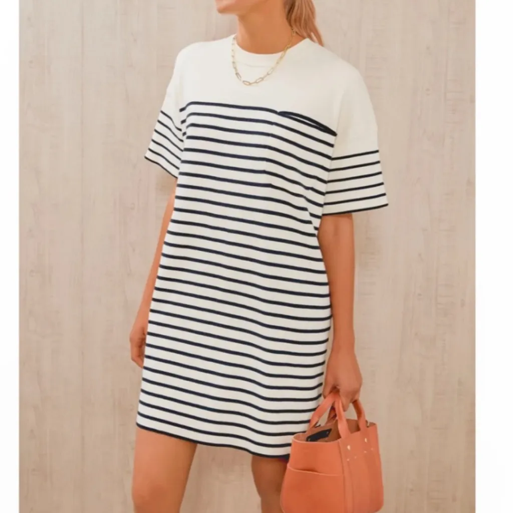 Tuckernuck Navy Striped Frenchie Knit Dress Small Cotton Nautical Classic White - Image 3
