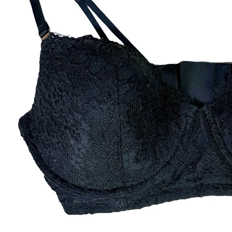 Aerie Lace Underwire Longline Bra Womens 36D Black Romantic Dainty Coquette - Image 3