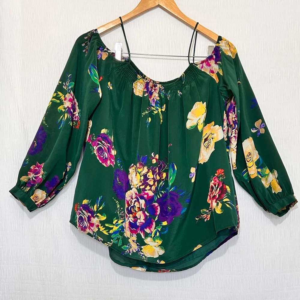 Anthropologie  Maeve Green Long Sleeve Cut-Out Blouse - Image 5