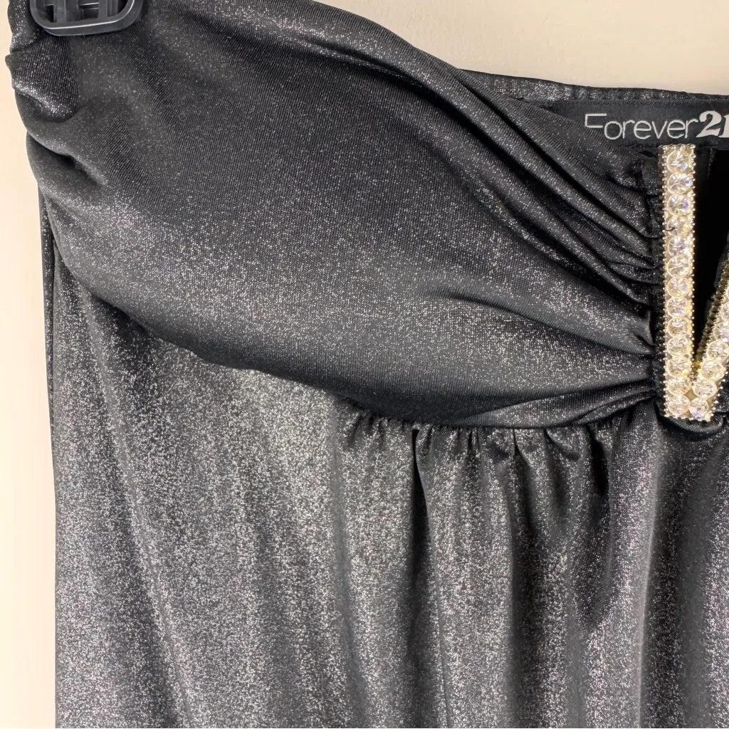 FOREVER 21 Black Strapless Top Sz M Rhinestone V Club Date Night Party‎ Rave - Image 9