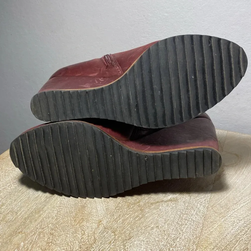 Biala Anthropologie Wedge Bootie Burgundy Side Zip Women's Size 38 Purple - Image 7