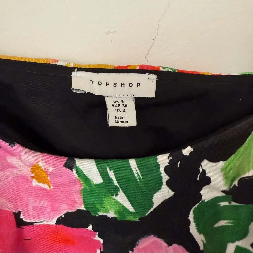 Topshop cotton blend bold floral ruffle bardot mini dress - Image 7