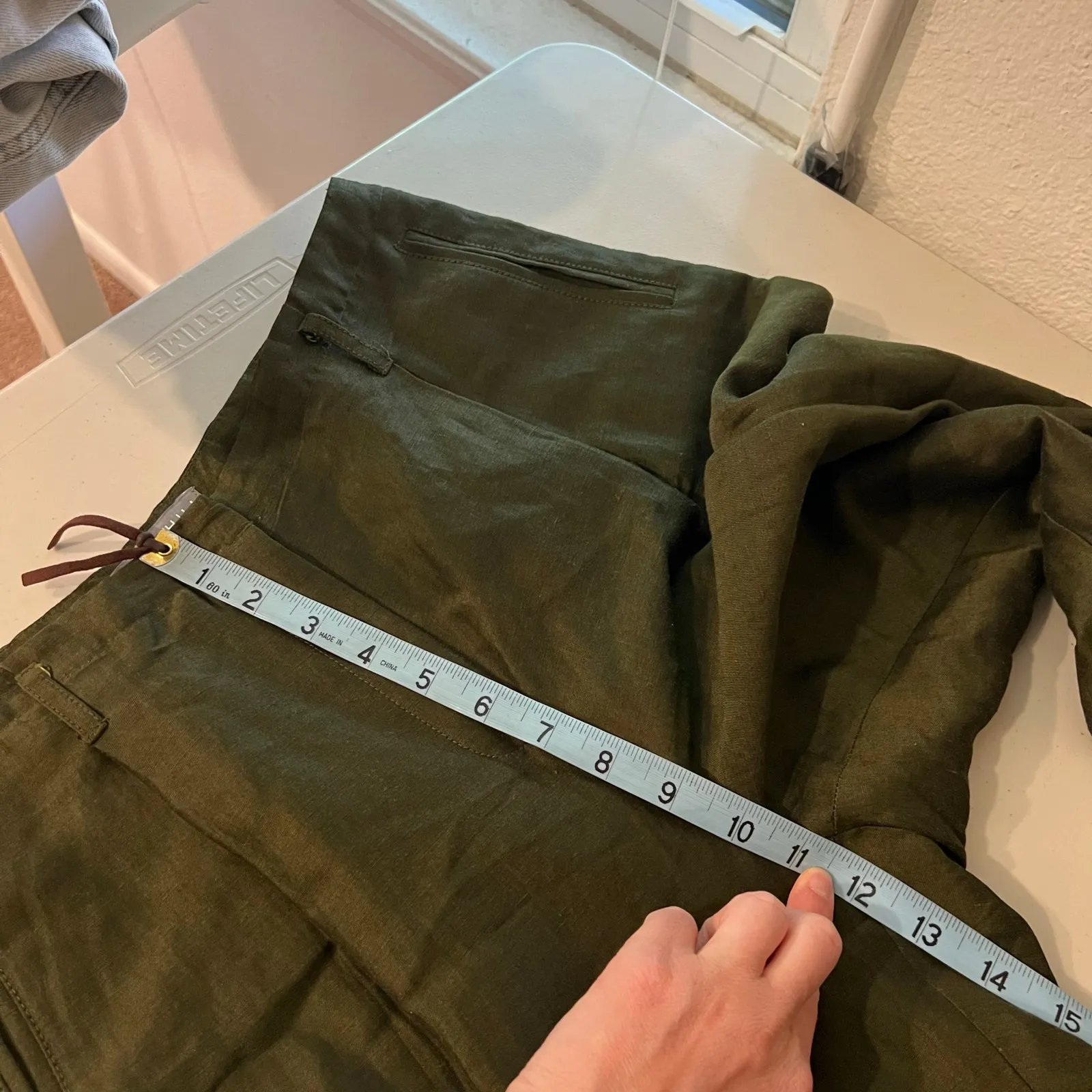 Kate Hill Dark Green Linen High Rise Relaxed Fit Trouser Pants Size 12 - Image 11