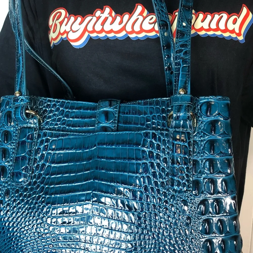 Teal Croc Embossed Melbourne Turn Lock Shoulder Bag NWOT - Image 11