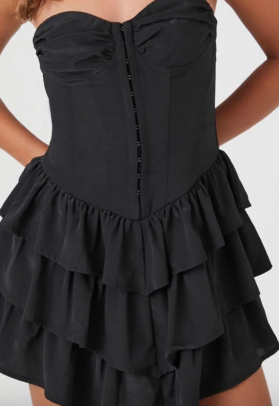Corset Ruffle Strapless Mini Dress Black Size XS - Image 2