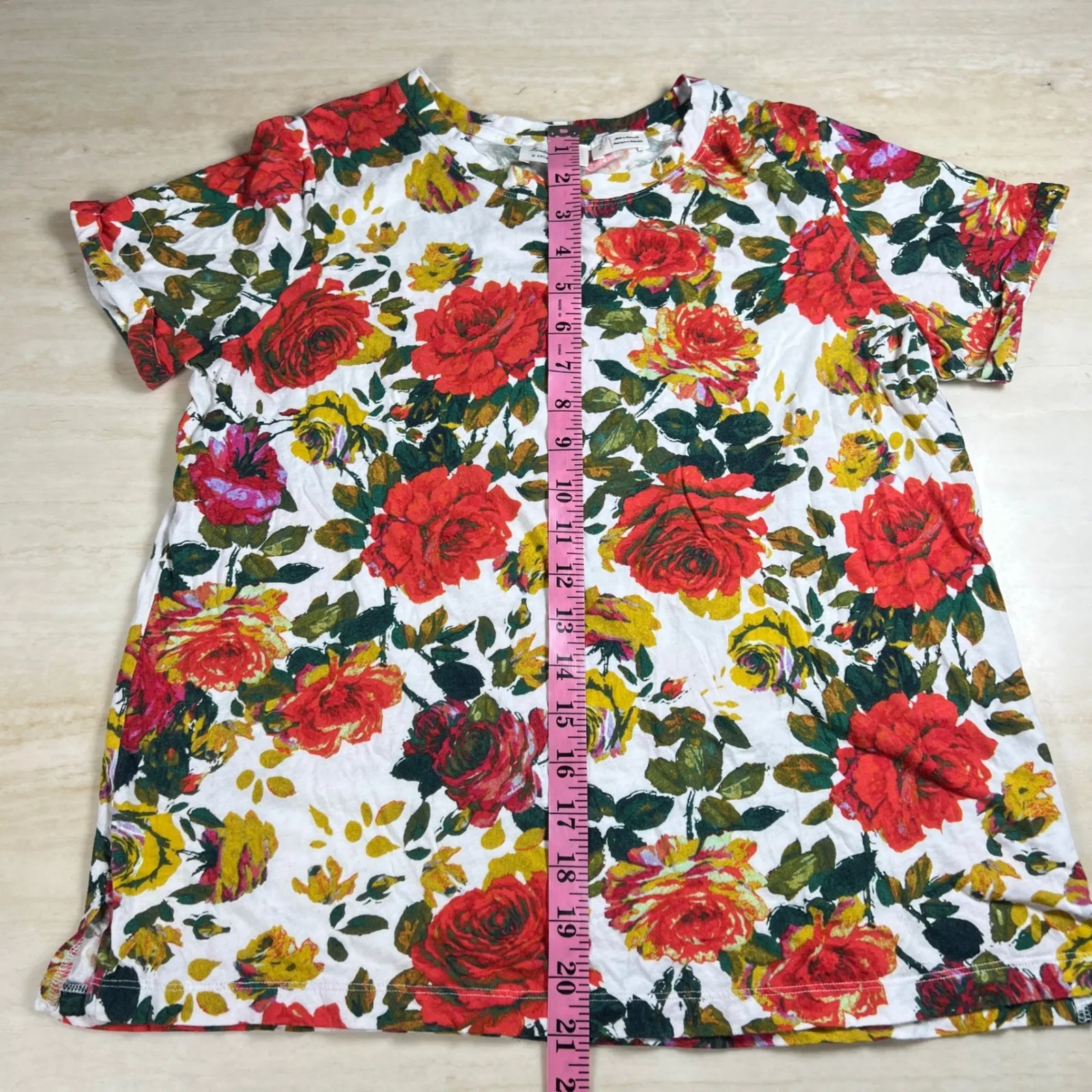 Meadow Rue by Anthropologie Floral Roses T Shirt Top Size S White Red Yellow - Image 7