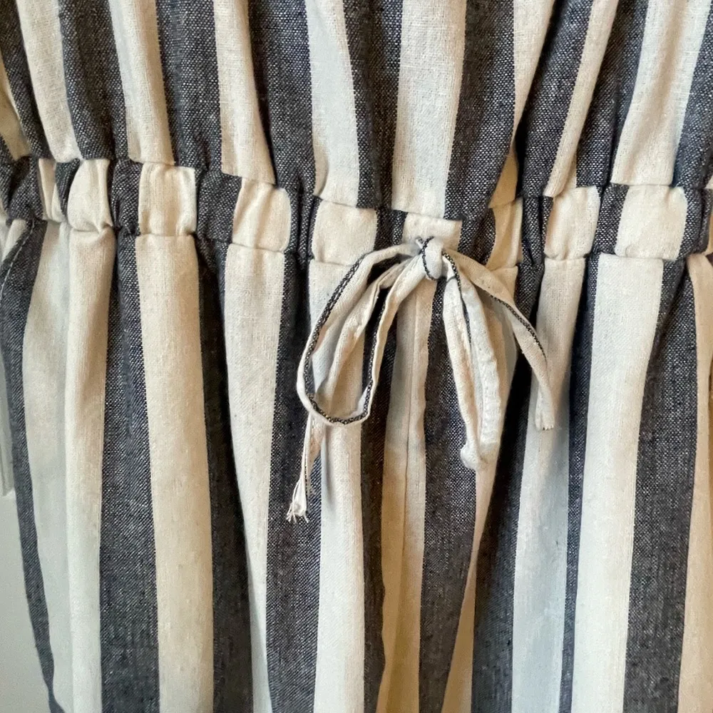 Striped Jumpsuit with Waist Tie with Pockets - Image 2