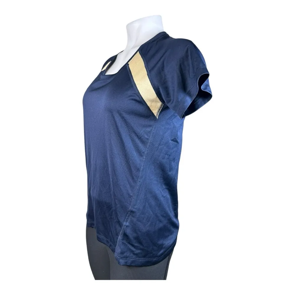 NIKE Shirt Womens XS Navy Blue Gold Dri Fit Round Neck Performance Short Sleeve - Image 2