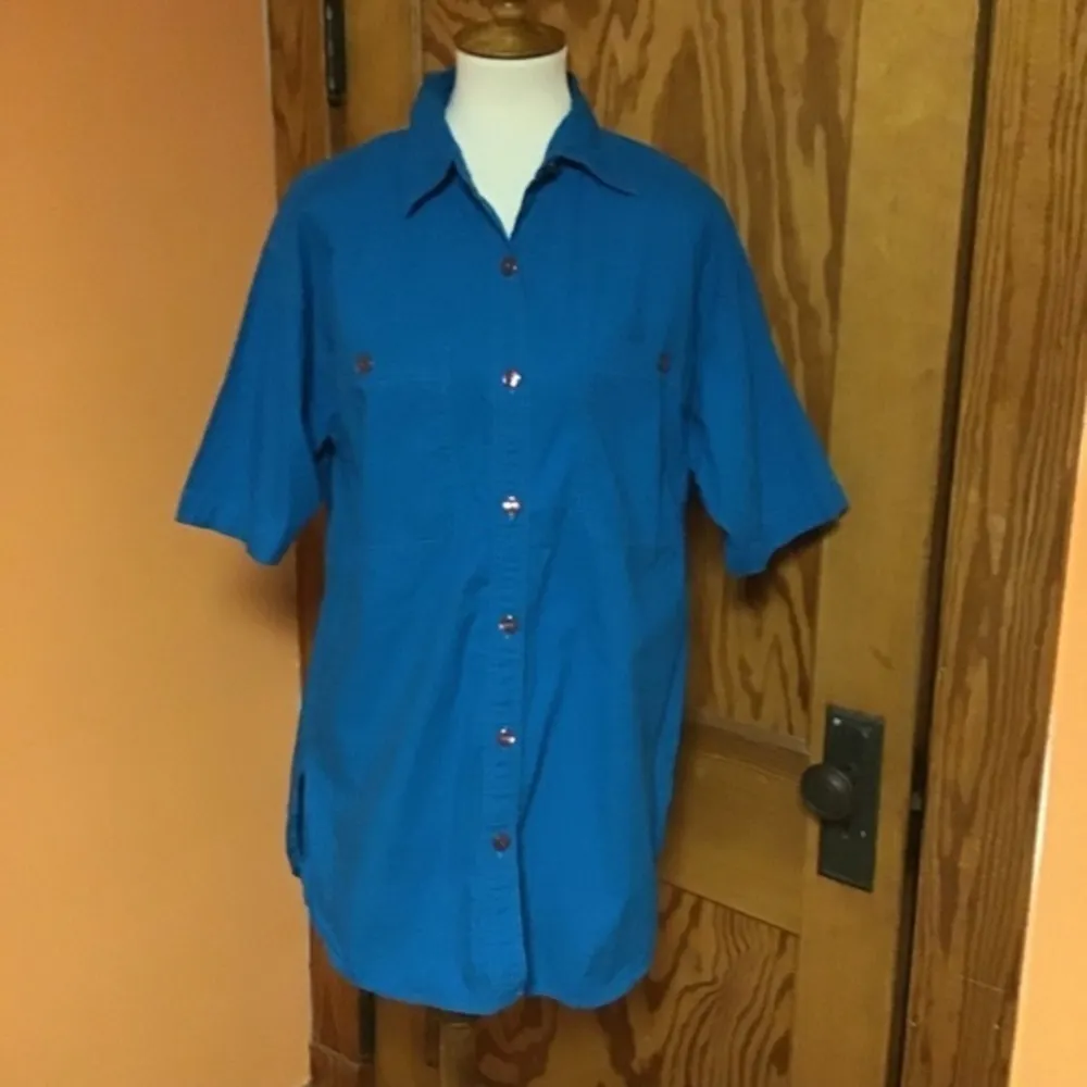 VTG Bright blue 80s oversized shirt Size M - Image 7