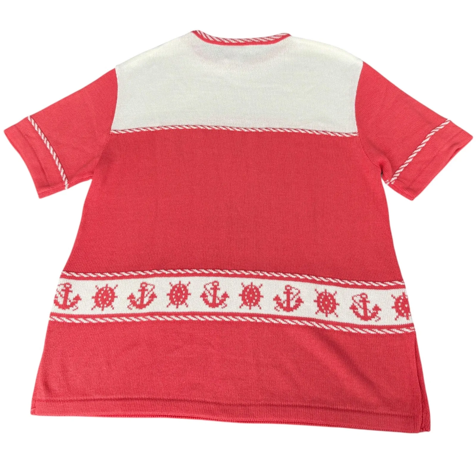 Vintage Company Collection Pink Nautical Anchors & Ships Wheel Knit Top‎ Size XL White - Image 6