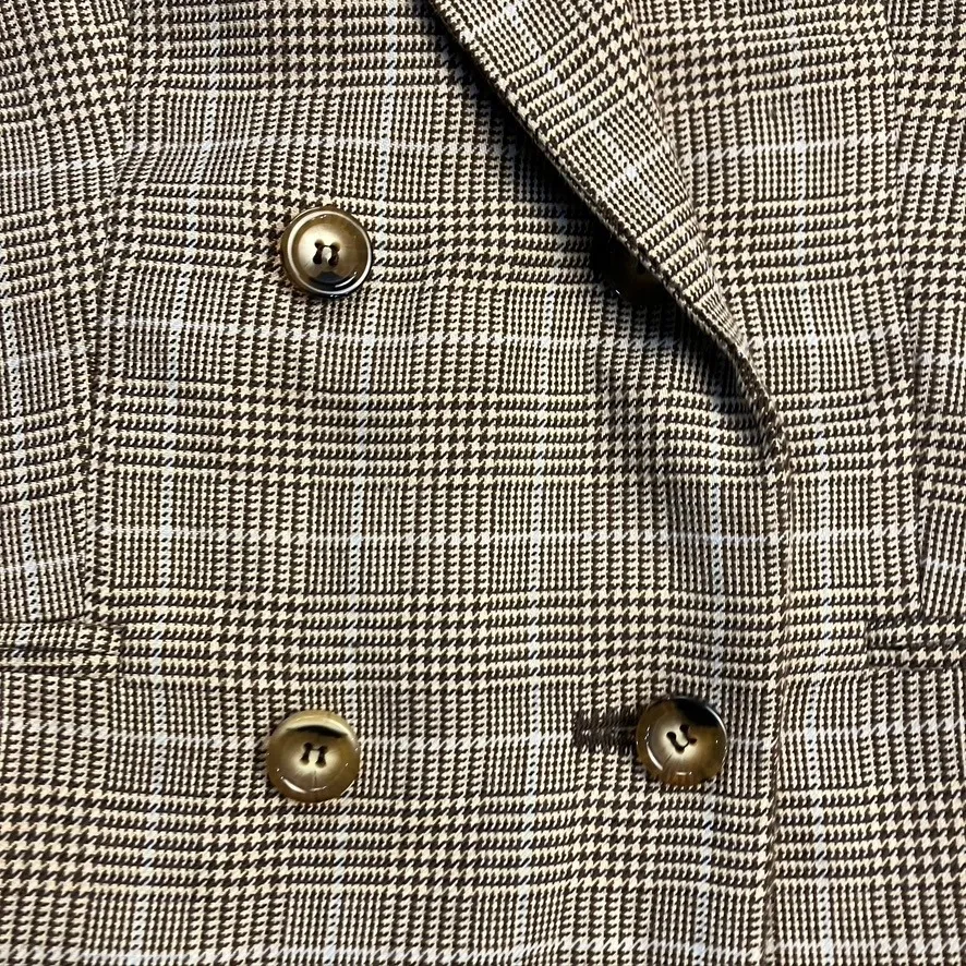 Petite Sophisticate Women's Plaid Wool Blend Blazer Double Breasted Size 6 Brown - Image 4