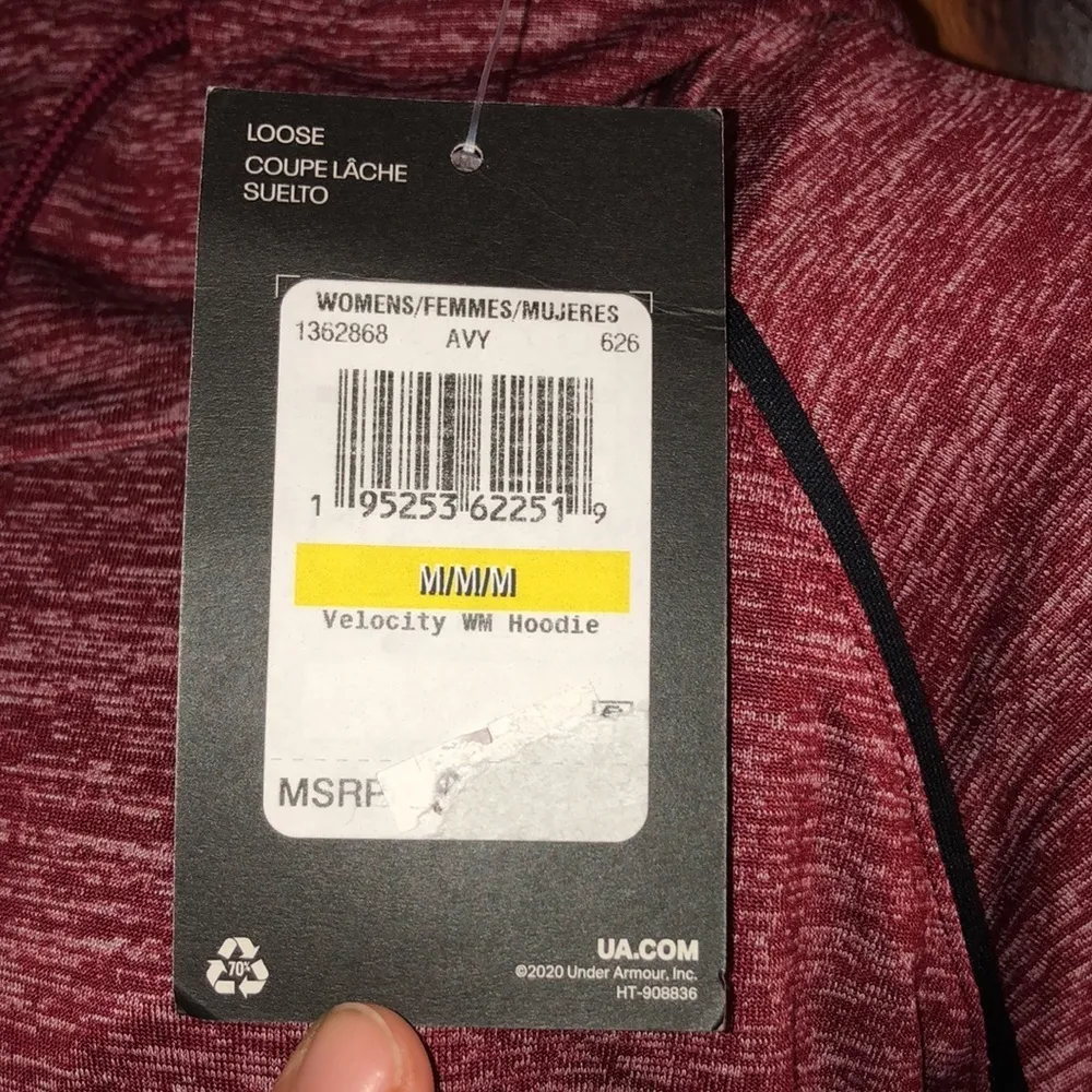 UNDER ARMOUR WOMEN VELOCITY WORDMARK HOODIE SHIRT MAROON SZ medium - Image 6