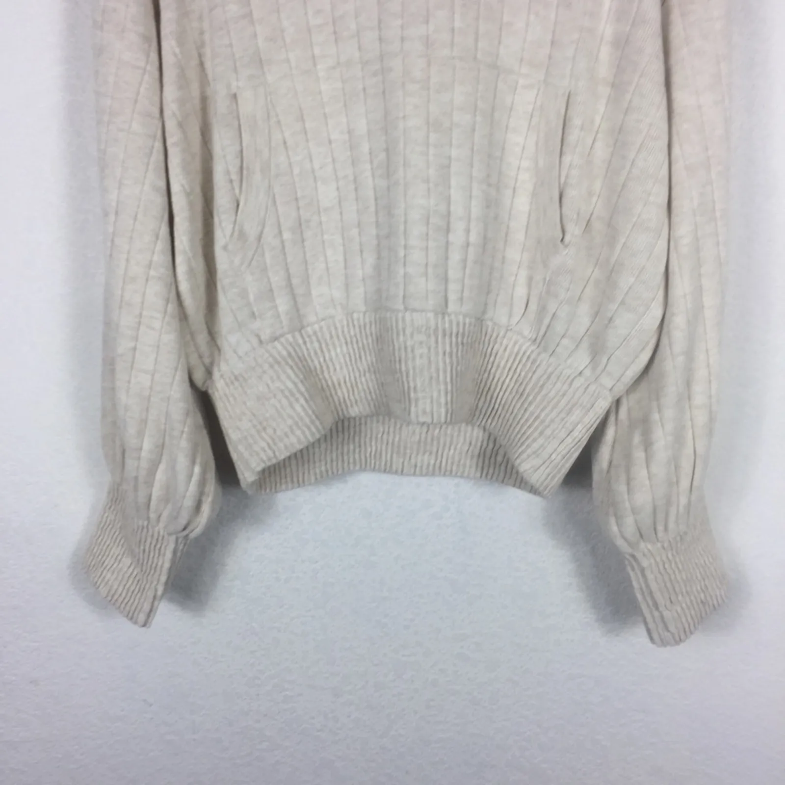 Zara Cream Cropped Knit Ribbed Oversized Comfy Hoodie Sweatshirt Medium Chic - Image 11