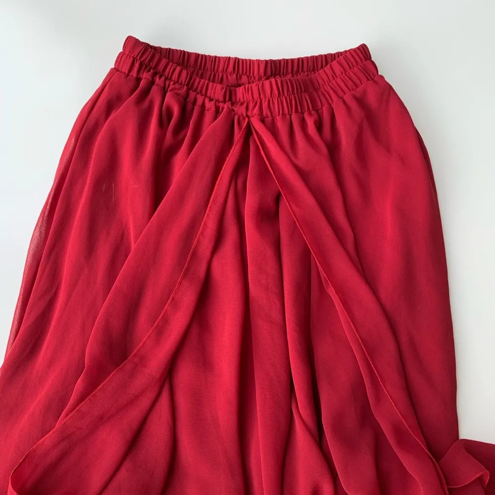 Deep red flowy chiffon maxi skirt. - Image 4