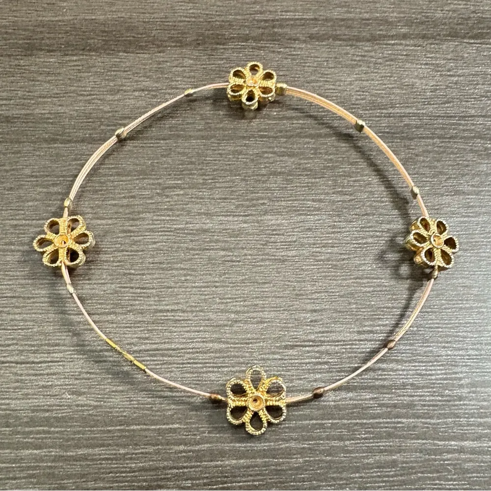 Dainty Pink Crystal Flower Bracelet Bangle - Image 2