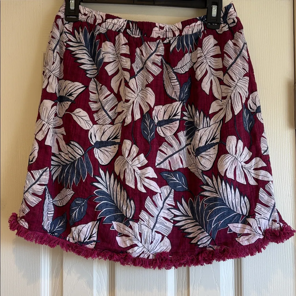 Skies Are Blue | Maroon & White Hawaiian Print Skirt Lined Size Large w/ Pockets - Image 6